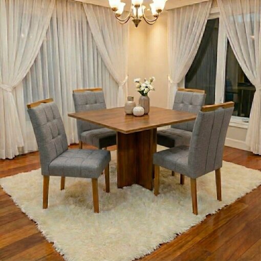 Mesa de Jantar Salinas 100x90 c/ 4 Cadeiras Madeira Maciça
