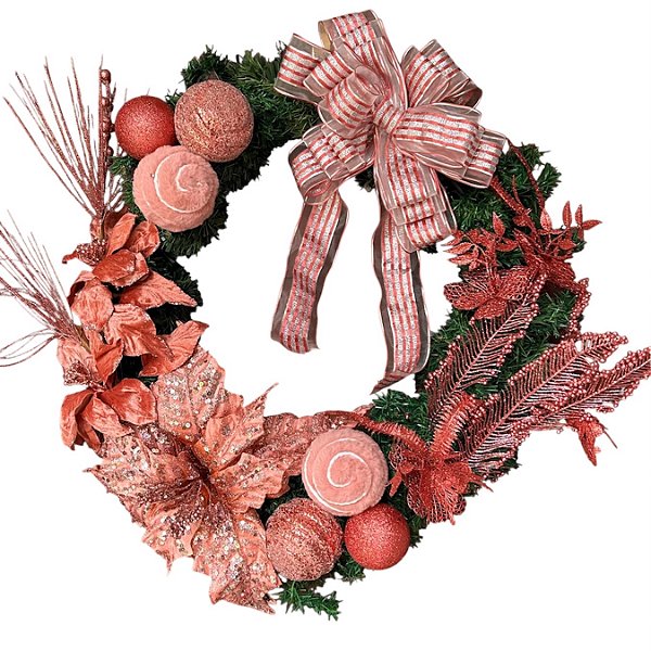 Guirlanda Natalina Rose Gold com Laço e Flores