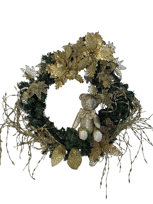 Guirlanda Natalina Dourada com Urso de Paetê