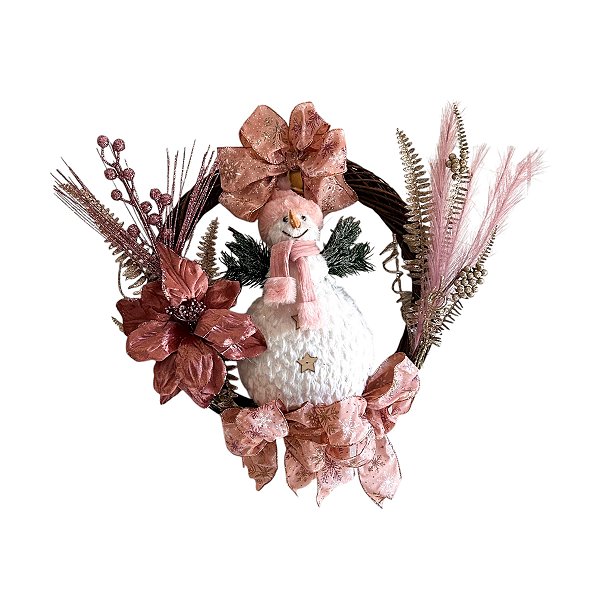 Guirlanda Natalina com Boneco de Neve Rosa e Branco