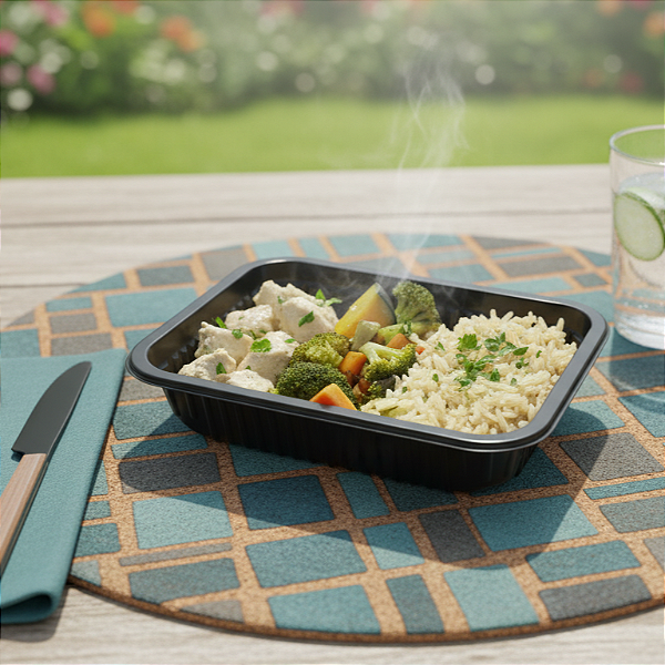 Cubos de frango com legumes