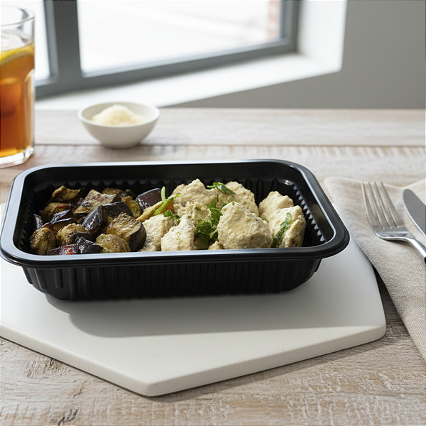 Cubos de frango com berinjela