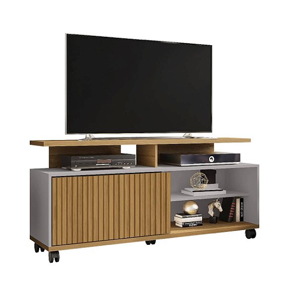 Rack Bechara Topázio 1,36m Cinamomo com Off White com Ripado