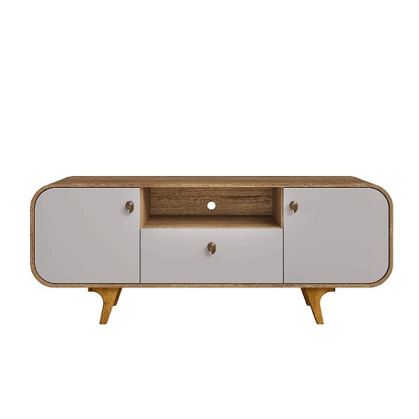 Rack Bechara Noronha Para TV até 55 Polegadas 2 Portas 1 Gaveta Cinamomo com Off White