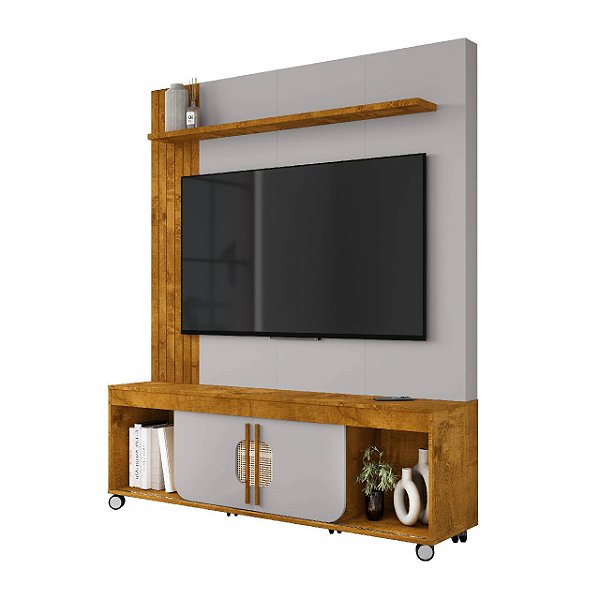 Home Estante Para TV até 65 Polegadas Bechara Maragogi Naturalle com Off White