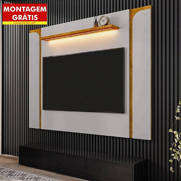 Painel de TV Maresias até 75' 1 Prateleira com Led Naturalle/Off White