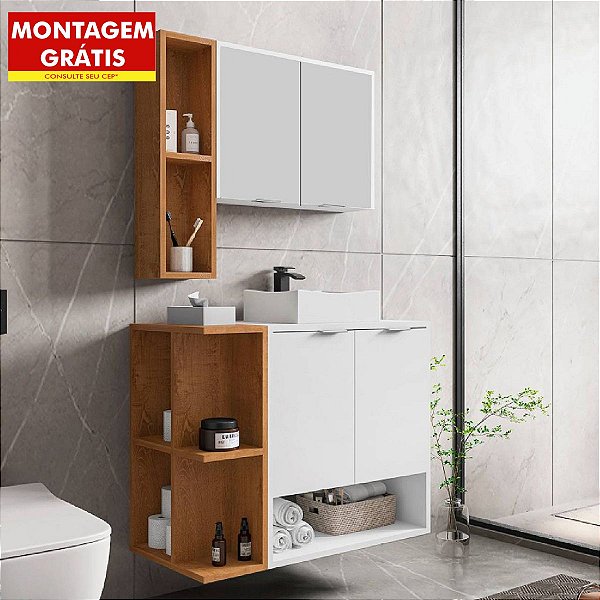 Conjunto Para Banheiro Ibiza II 1 Gabinete 1 Espelho Branco/Naturalle