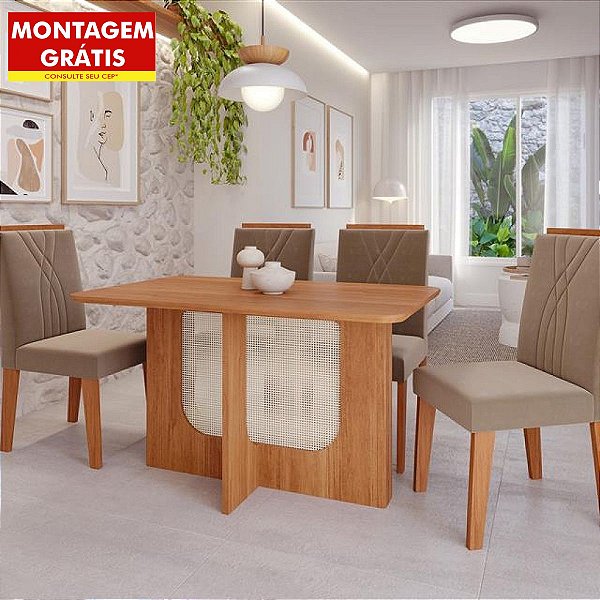 Mesa de Jantar Cimol Louise Retangular 130cm com 4 Cadeiras Nicole Cinamomo/Joli