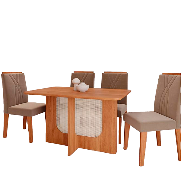 Sala de Jantar Cimol Louise Retangular 130m x 0,80m com 4 Cadeiras Nicole CInamomo com Joli