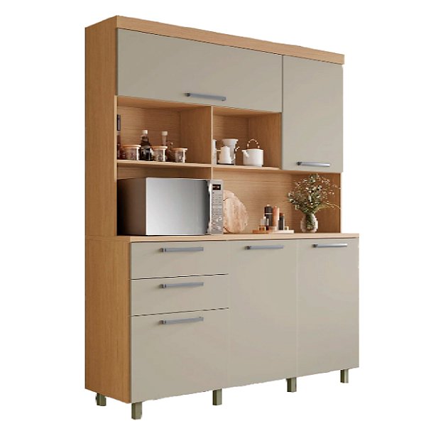 KIT Cozinha Nesher Nobreza 1,60m 5 Portas 2 Gavetas Carvalho com Greige
