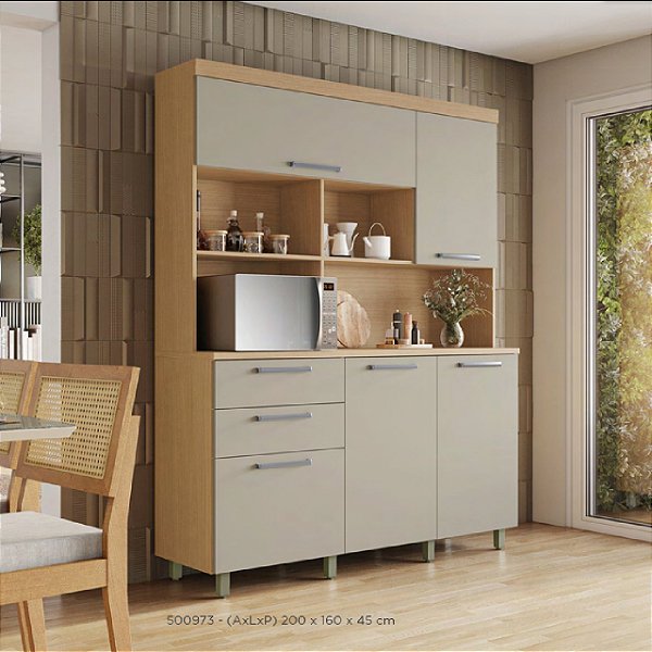 Armário de Cozinha Nesher Nobreza Modulado 5 Portas 2 Gavetas Carvalho/Greige