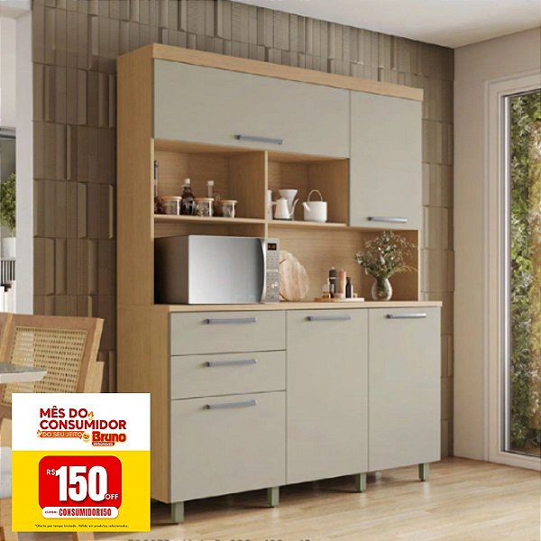 Armário de Cozinha Nesher Nobreza Modulado 5 Portas 2 Gavetas Carvalho/Greige