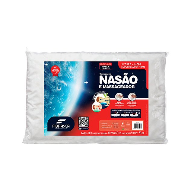 Travesseiro Nasão e Massageador Dupla Face Fibrasca 40x60cm