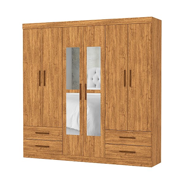 Guarda Roupa Carioca Hércules 6 Portas com Espelho Cinamomo