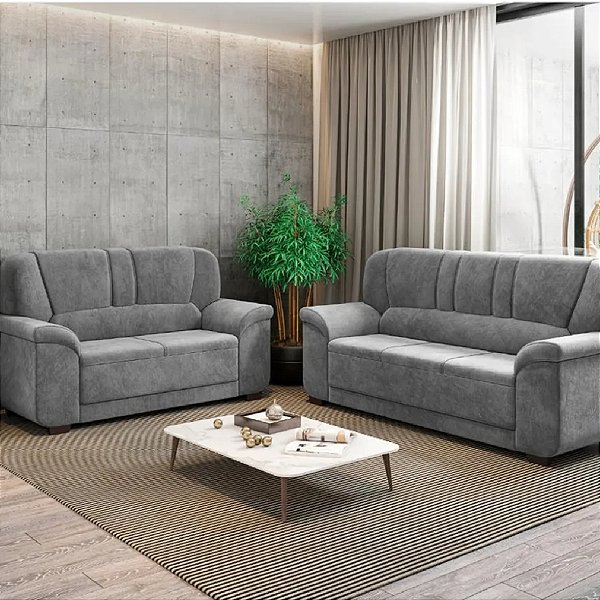 Conjunto Sofá 2 e 3 Lugares Flash Paris Suede Cinza