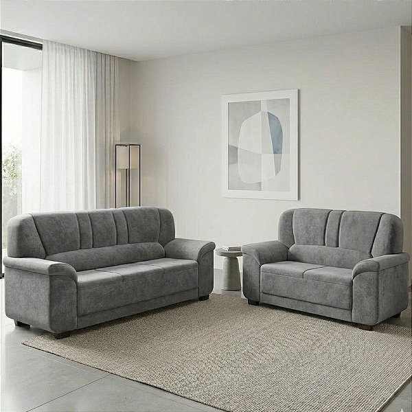 Conjunto Sofá 2 e 3 Lugares Flash Paris Suede Cinza