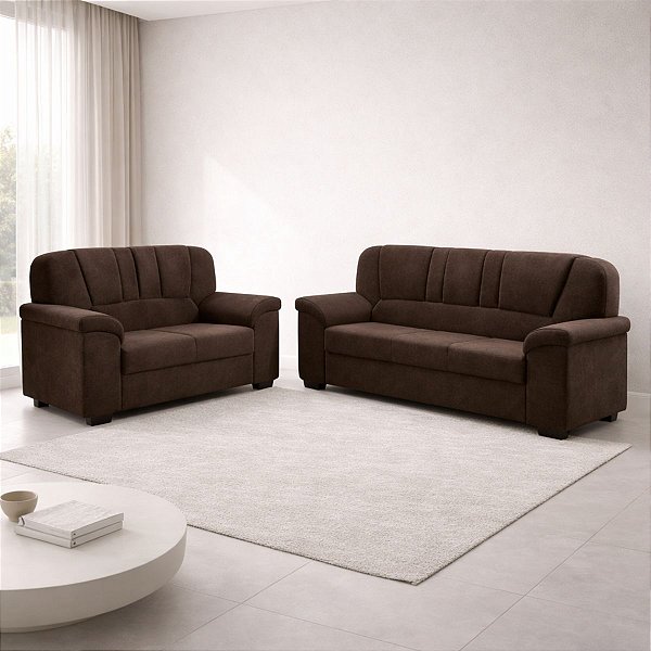Conjunto Sofá 2 e 3 Lugares Flash Paris Suede Marrom