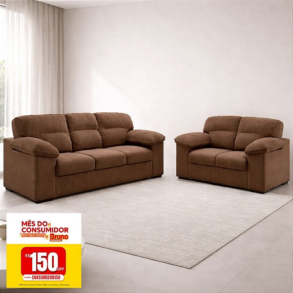 Conjunto Sofá Flash Chicago 2 e 3 Lugares D26 Marrom