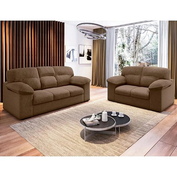 Conjunto Sofá Flash Chicago 2 e 3 Lugares D26 Marrom