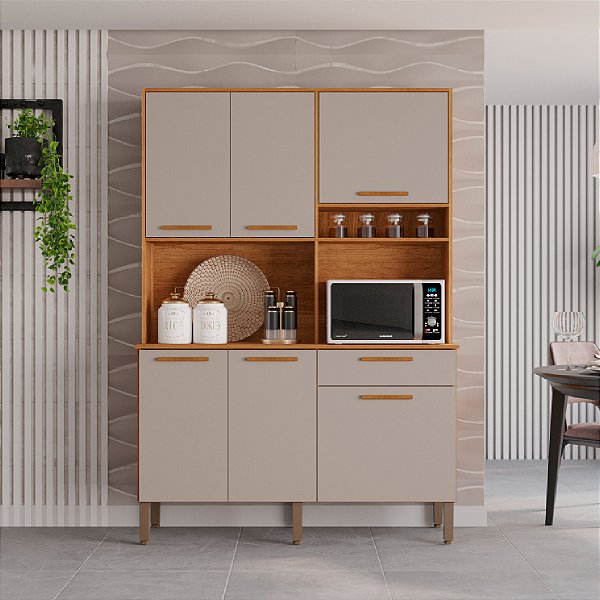 Armário de Cozinha Salleto New Sienna Modulado 6 Portas 1 Gaveta Cinamomo/Off White