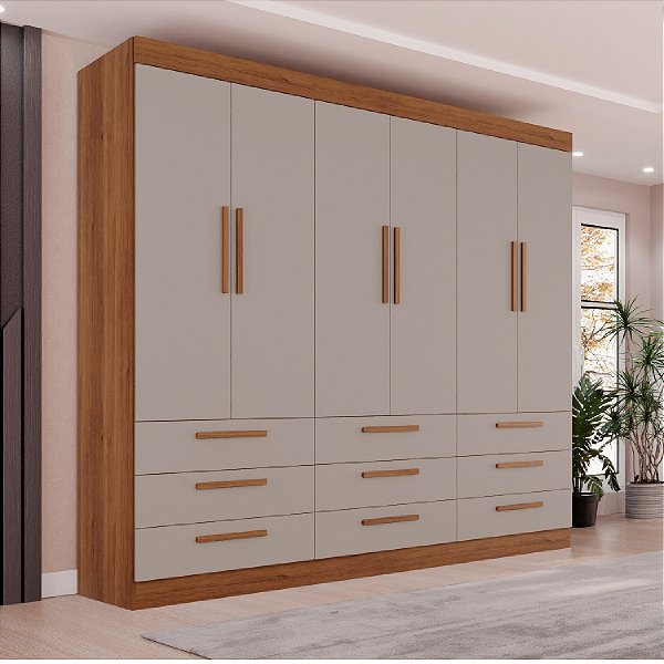 Guarda Roupa Salleto Dinamarca 6 Portas 9 Gavetas Cinamomo/Off