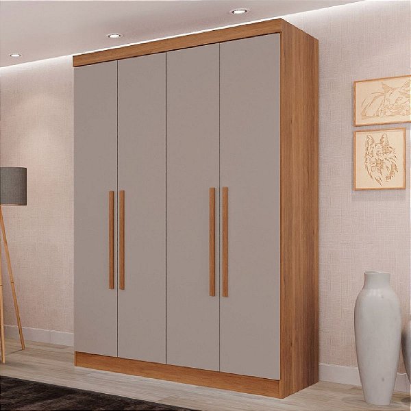 Guarda Roupa Salleto Recife 4 Portas 2 Gavetas Cinamomo/Off White