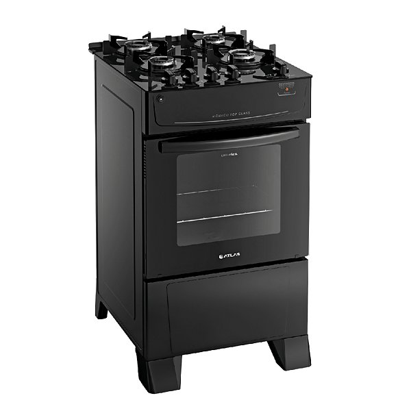 Fogão Atlas Mônaco Top Glass 4 Bocas Mesa de Vidro Preto Bivolt