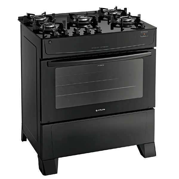 Fogão Atlas Mônaco Top Glass 5 Bocas Preto Mesa de Vidro Bivolt