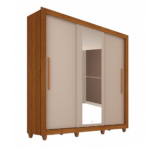 Guarda Roupa Salleto Linhares 3 Portas Flex 4 Gavetas 2,13x1,85x0,47 m Cinamomo/Off‑White