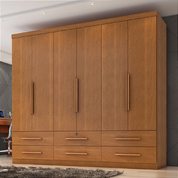 Guarda Roupa Zanzini Maximus Plus 6 Portas 6 Gavetas 230cm × 230cm × 46 cm Cinamomo