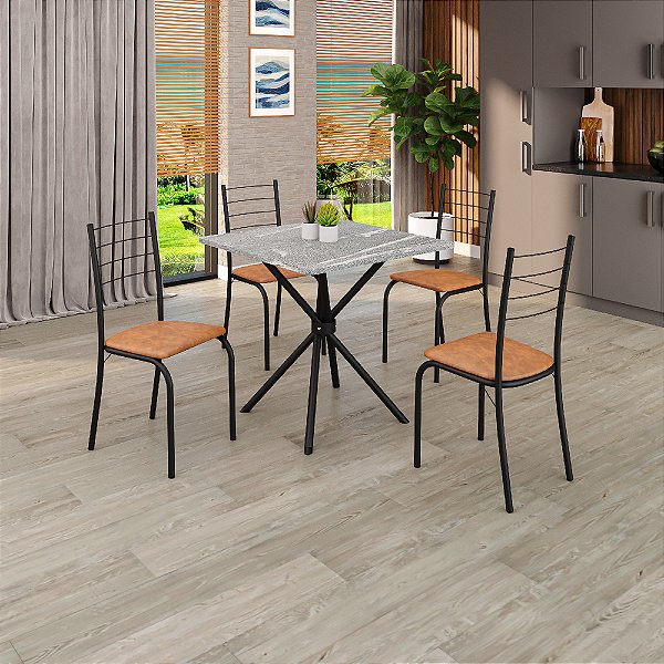 Mesa de Jantar Teixeira Ipanema 70x70 com 4 Cadeiras Jambo
