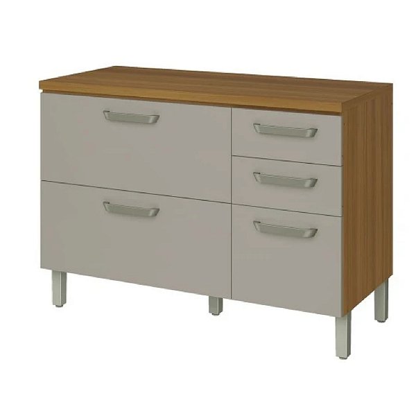 Balcão de Cozinha Nesher Princesa 120cm 2 Portas 3 Gavetas Freijó com Off White