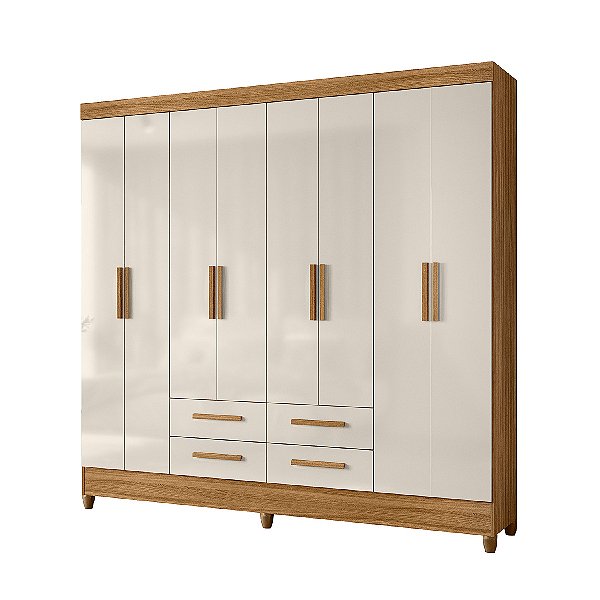 Guarda Roupa Moval Flórida Casal 8 Portas 4 Gavetas  2,04m x 2,04m x 0,47m Freijó com Off White