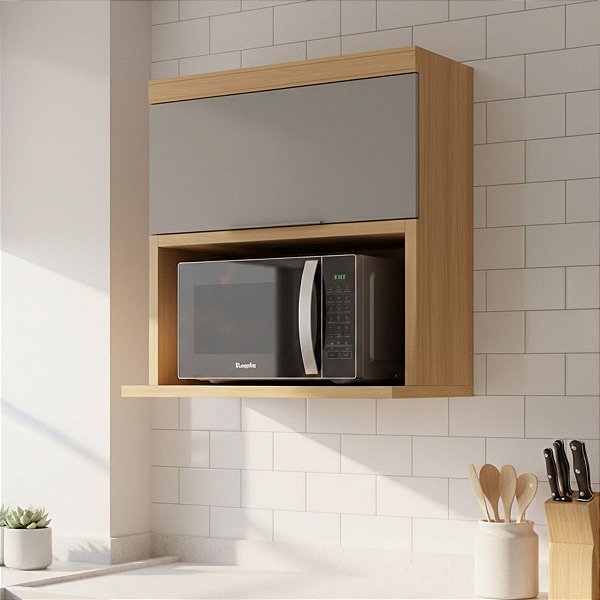 Armário Aéreo Cozinha Nesher Marquesa Modulado 1 Porta 1 Nicho Nature/Verde