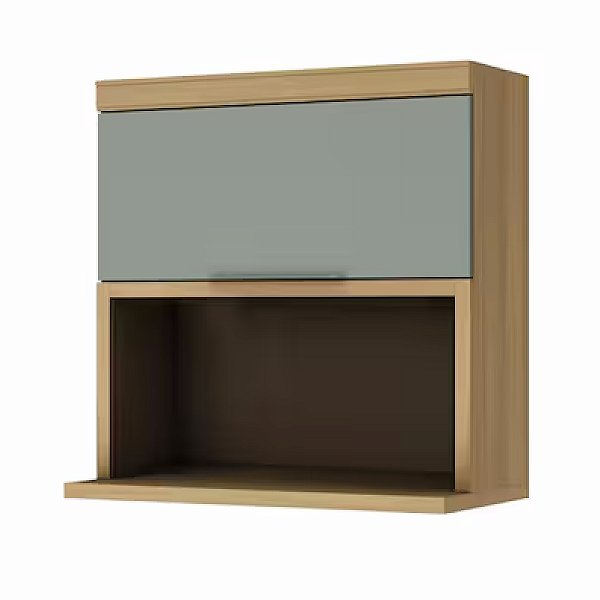 Armário Aéreo 80cm 1 Porta e Nicho  Nesher Marquesa Nature com Verde