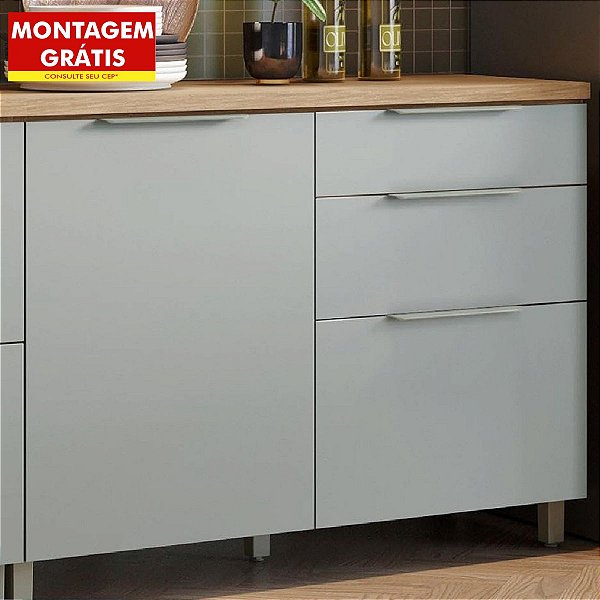 Balcão de Cozinha Nesher Modulado Marquesa 1 Porta 3 Gavetas Nature/Verde