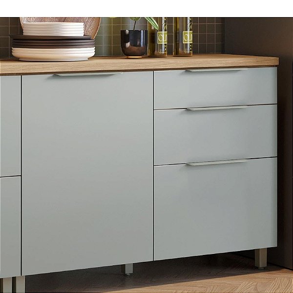 Balcão de Cozinha Nesher Modulado Marquesa 1 Porta 3 Gavetas Nature/Verde