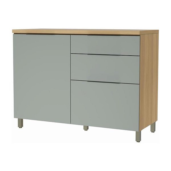 Balcão Cozinha 120cm 1 Porta 3 Gavetas Nesher Marquesa Nature/Verde