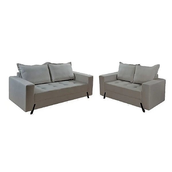 Conjunto de Sofá Boareto 8100 em Veludo com 2 e 3 Lugares Cor Cinza