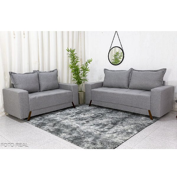 Conjunto de Sofá Boareto 8100 em Veludo com 2 e 3 Lugares Cor Cinza