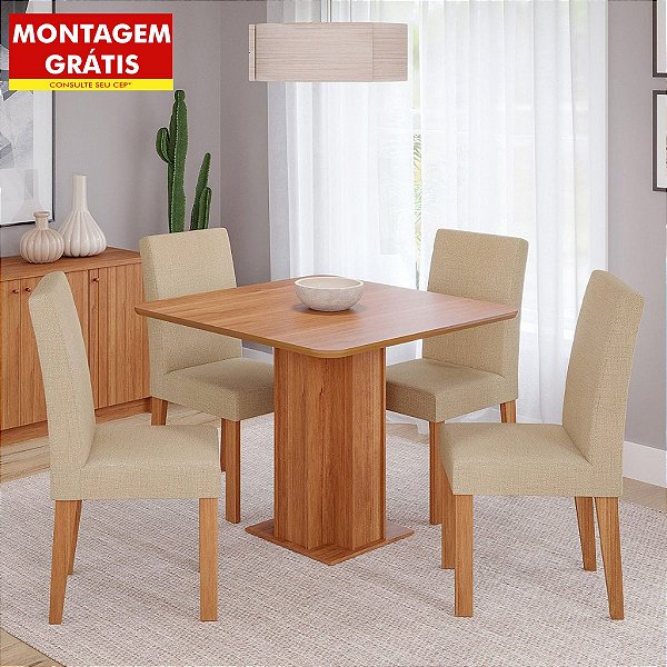 Mesa de Jantar Cimol Sophia Quadrada 95cm Com 4 Cadeiras Maia Cinamomo/Gengibre