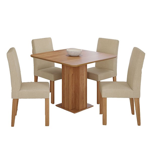Mesa Cimol Sophia 0,95 x 0,95m sem vidro Cinamomo  4 Cadeiras Maia Gengibre