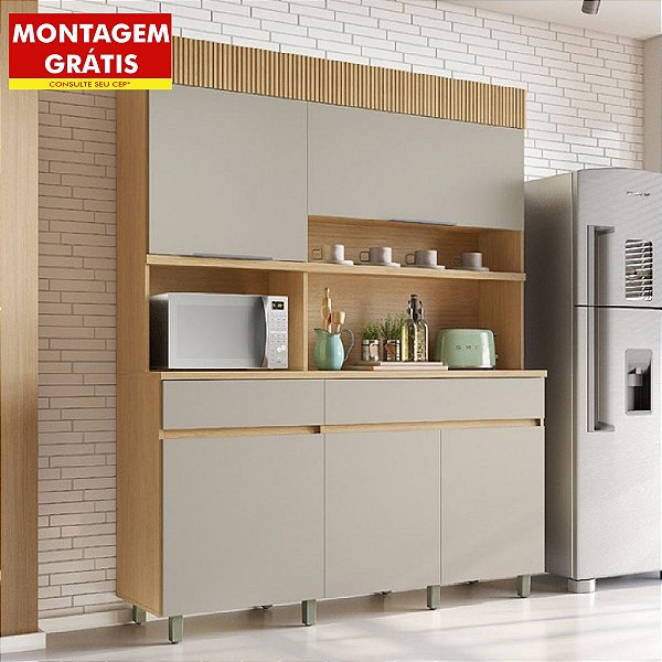 Armário de Cozinha Nesher Realeza Modulado 5 Portas 2 Gavetas Carvalho/Greige