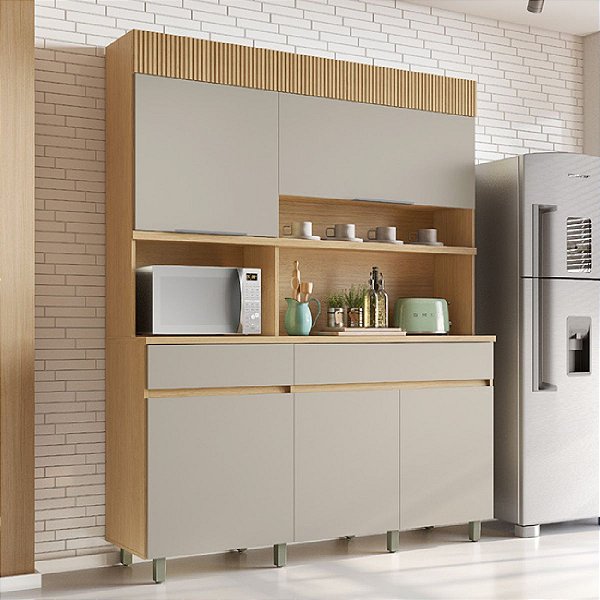 Armário de Cozinha Nesher Realeza Modulado 5 Portas 2 Gavetas Carvalho/Greige