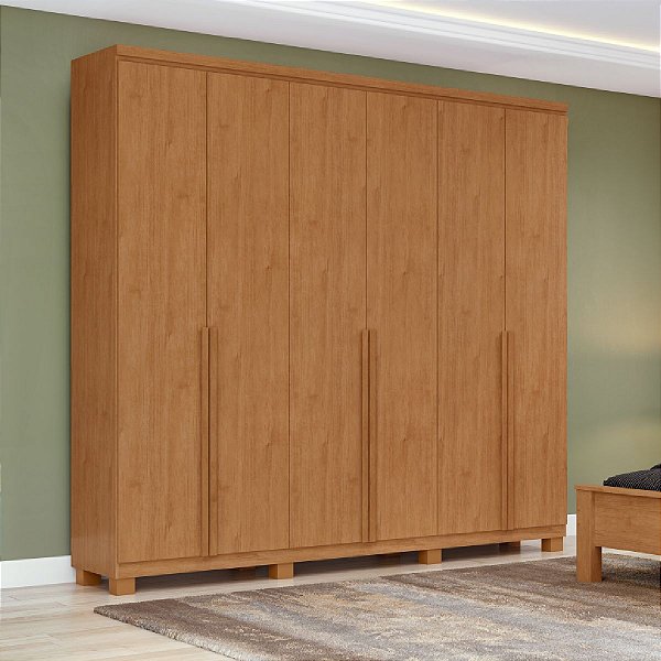 Guarda Roupa Lopas Alonzo 6 Portas 4 Gavetas 230cm Amêndoa Clean