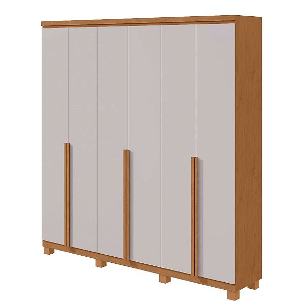 Guarda Roupa Lopas Alonzo 6P com Pés Amêndoa Clean com Off White