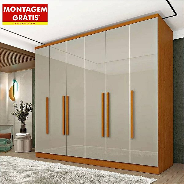 Guarda Roupa Tcil Veneza 6 Portas e 4 Gavetas 2,34m x 2,39m x 0,55m Cinamomo com Off White