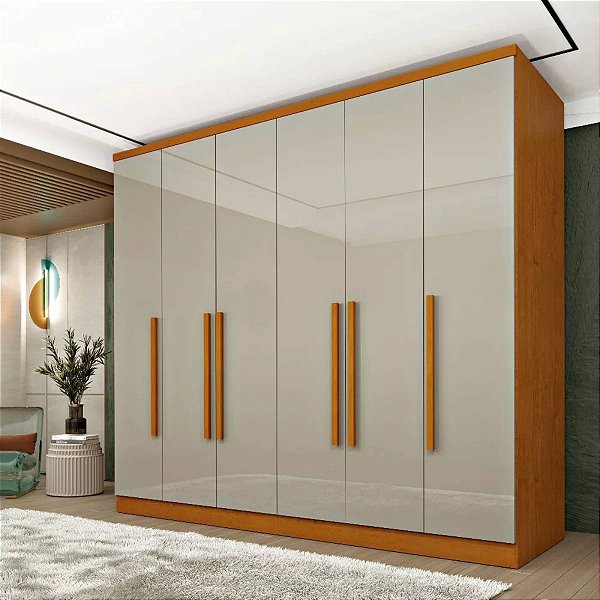 Guarda Roupa Tcil Veneza 6 Portas e 4 Gavetas 2,34m x 2,39m x 0,55m Cinamomo com Off White