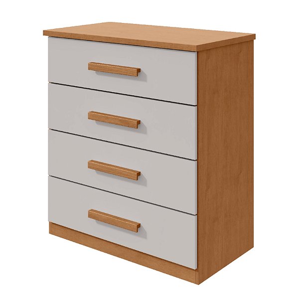 Comoda Lopas Baiao 2021 4 Gavetas 98cm x 88cm x 48cm Amendoa com Off White