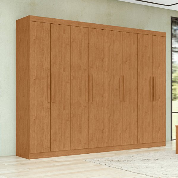 Guarda Roupas Lopas Andara Soft 2,05m x 2,36m x 0,47m 8 Portas 4 Gavetas sem Espelho sem Pés Amendoa Clean